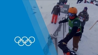 POV Snowboard Cross Race Action With Chris Robanske