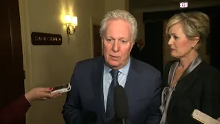 Former Qc premier Jean Charest speaks with reporters in Ottawa as he meets with CPC caucus members