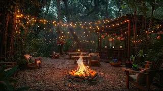 Cozy Camping Ambience | Forest Bonfire & Fireflies | Fire Sounds & Birdsong