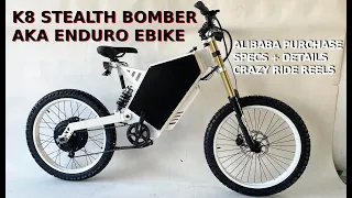 K8 STEALTH BOMBER ENDURO E-BIKE : COSTS OFF ALIBABA + BIKE DETAILS : 50+MPH FASTER THAN SUR RON 4K