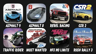 Asphalt 9, Asphalt 8, Rebel Racing, CSR Racing 2, Traffic Rider, Most Wanted, NFS No Limits...