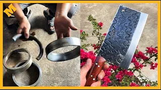 Manually forging knives from truck mounted belts - Hand forging process in my hometown