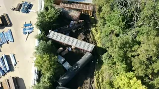 Aerial view of train derailment in Michigan; no injuries reported