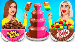 Chocolate Fountain Fondue Challenge | Candy Battle for 24 Hours by RATATA