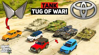 GTA 5: Mahindra Cars Vs Toyota Cars | 1,00,000 KG TANK Tug Of Wars Challenge | GTA 5 MODS!