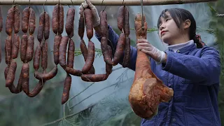 Preserved meat for Spring Festival: cured fish, sausage, dry meat...