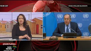 Russia's Sergey Lavrov briefs the media on chairing the UN Security Council