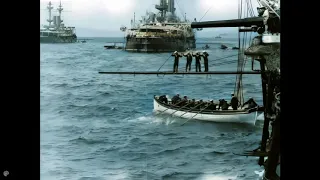 [4k, 60 fps, colorized] (1899-1900). Man overboard!. Royal Navy and German Navy naval exercises.