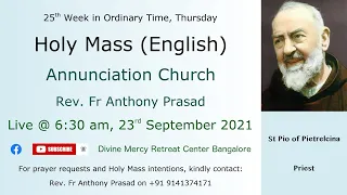 Holy Mass (English), Thursday, 23rd September 2021, 6:30 am, Live