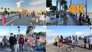 [4K]  Walking Visit crowded places in Phnom Penh City,