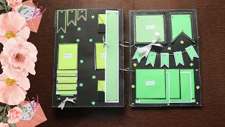 A4 Size Scrapbook tutorial | Part 5 | Green, Black & white page| gift for birthday/anniversary/gf/bf