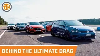 Behind the scenes - Mega Hot Hatch Drag Race with RS3, M140i, Golf R and more!