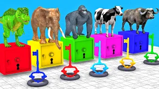 Cow Elephant Gorilla Dinosaur Buffalo Guess The Right Key ESCAPE ROOM CHALLENGE Wild Animals Funny