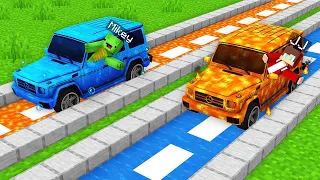 Mikey Lava Road vs JJ Water Road Challenge in Minecraft (Maizen)