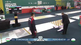 2022 239 T32 05 F S Individual Cadets Dubai UAE WCH YELLOW PERDIBAEVA UZB vs DOMONKOS HUN