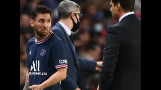 LIONEL MESSI REFUSES HANDSHAKE WITH COACH POCHETTINO AFTER SUBSTITUTION PARIS GERMAIN 🇫🇷 VS LYON