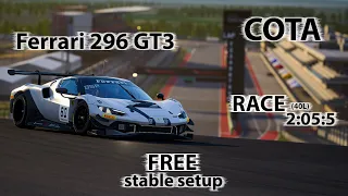 ACC 1.10 - Ferrari 296 GT3 - COTA - FREE stable Race setup
