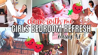 CLEAN WITH ME GIRLS BEDROOM REFRESH | CLEANING MESSY AF KIDS ROOM | EXTREME CLEANING MOTIVATION