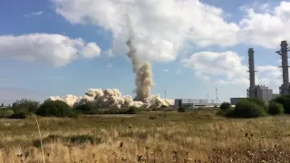 Grain power station chimney demolition (slow motion) 7th Sep 2016