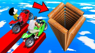 SHINCHAN AND FRANKLIN TRIED THE IMPOSSIBLE DEEPEST PIPE FALLING PARKOUR CHALLENGE BY BIKES GTA 5