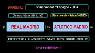 REAL MADRID - ATLETICO MADRID : match de football de la 23ème journée de Liga - Saison 2023-2024