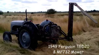 Using the MF732 Fingerbar Mower and Ferguson TED20. Tractor seat view.