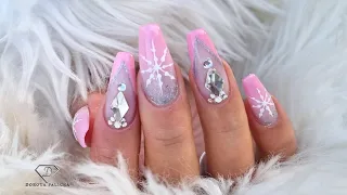 Pink winter nails with crystals. Melodysusie e-file review. Pink Ombre nails.