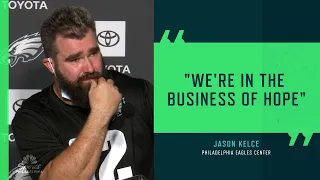 Jason Kelce overcome with emotion while discussing Lane Johnson's journey