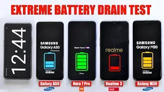 Redmi Note 7 Pro vs Galaxy A50 vs Realme 3 vs Galaxy M30 - EXTREME BATTERY DRAIN TEST 🔥🔋