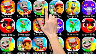 Talking Tom Hero Dash,Tom Gold Run,Tom Sky Run,Subway Surfers,Bowmaster,Angry Birds,Grimace Monster