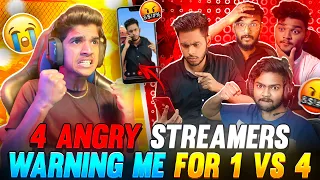 4 ANGRY🤬 STREAMERS😨| WARNING ME ON 📱VIDEO CALL | 1 VS 4🔥| FREE FIRE IN TELUGU #dfg #freefire