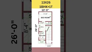 13X26 home plan with 1 bed room, 12 by 26 house map, 13*26 ghar ka naksha #shorts #homeplan #home