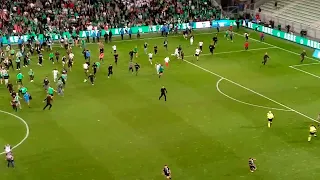 séance de tir au but entre L'ASSE et A.J AUXERRE et envahissement du terrain