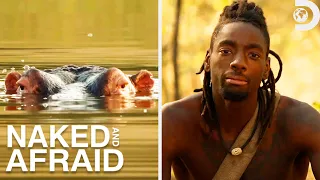 Face to Face with Aggressive Hippos in Africa | Naked and Afraid | Discovery