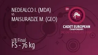 1/8 FS - 76 kg: M. MAISURADZE (GEO) df. I. NEDEALCO (MDA), 4-1