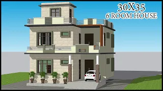 30'-0"x35'-0" 6  Room 3D House Design | 5BHK Villa Design | Gopal Architecture