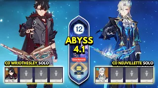 C0 Wriothesley Solo & C0 Neuvillette Solo | NEW Spiral Abyss 4.1 Floor 12 9 Stars Genshin Impact 4.1