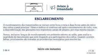 Culto Online CCB 21/06 2020 - 18:00 - Brás