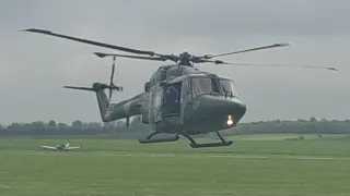 Westland Lynx helicopter prepared take off  after refuel at duxford. May 2023  coronation weekend