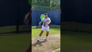 Edison Ambarzumjan testing a two-handled tennis racket 🎾