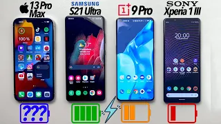 iPhone 13 Pro Max vs Galaxy S21 Ultra / OnePlus 9 Pro / Xperia 1III - Battery & Charging Test!