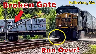 CSX Train Smashes Gate Broken off by Semi in Folkston, GA!