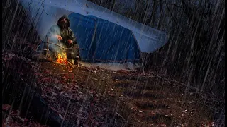 Solo camping in heavy rain