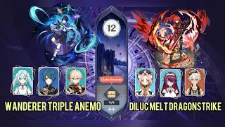 Wanderer Triple Anemo + Diluc Melt Dragonstrike | 3.8 Spiral Abyss | Genshin Impact