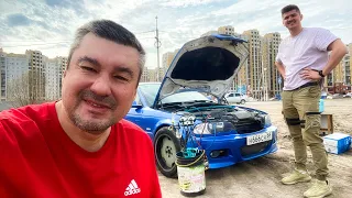 Низкая BMW на заправке ! Смазываем стартер