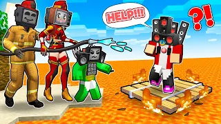 TV FIREFIGHTER FAMILY SAVED BABY JJ! JJ and MIKEY are STUCK on LAVA ISLAND in Minecraft - Maizen