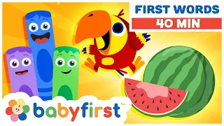 Toddler Learning Video Words w Color Crew & Larry | Learn ABC Alphabet & Fruits Name | Baby First TV
