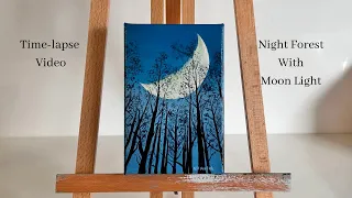 Painting A Moonlit Forest | Easy Winter Forest Landscape in Acrylics For Beginners | Neha Vartak Art