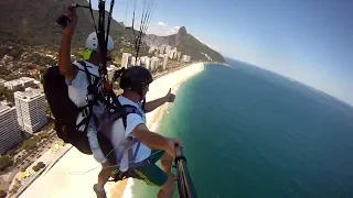 Jump  onto the heads of beachgoers) in Rio de Janeiro