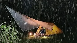 SOLO CAMPING IN HEAVY RAIN, RELAXING RAIN SOUNDS